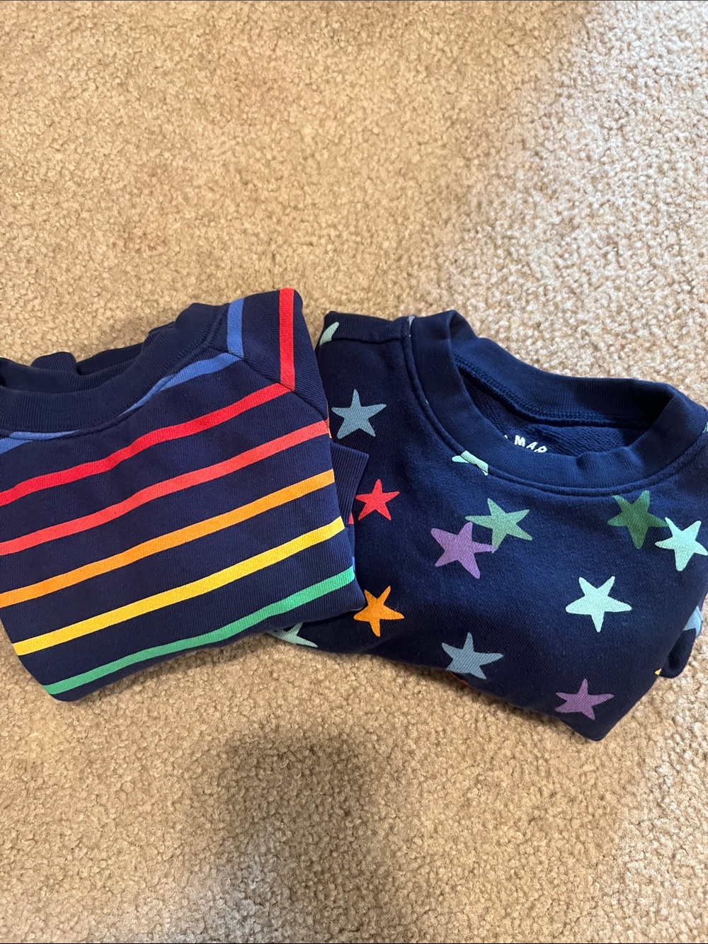 Primary Navy Long Sleeve Tees with Rainbow Stripes & Stars